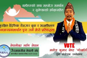 एनआरएनए युवा संयोजकमा मनोज श्रेष्ठ गोर्खालीको उम्मेद्वारी