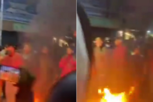 मन्त्रीको पुत्लामा आगो झोस्दै हिँडेकाहरु प्रहरी देखेपछि कुलेलम